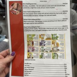 L and N Nails - Pedicure menu