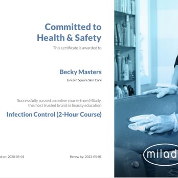 Becky Masters, LMT, LE - Infection Control Certification - Skin Care Near Me - Chicago, Illinois Becky Masters, LMT, LE - Infection Control Certification - Skin Care Near Me - Chicago, Illinois