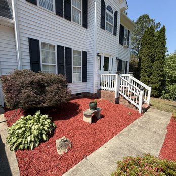 Bowers Landscapes - Designer red mulch installation - Lawn Services Near Me - Franklinton, North Carolina Bowers Landscapes - Designer red mulch installation - Lawn Services Near Me - Franklinton, North Carolina