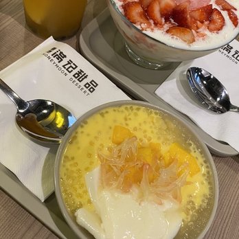 Honeymoon Dessert - Mango pomelo sago sweet soup with bean curd, strawberry tiramisu cheese sorbet, signature fruit green tea - Desserts Near Me - Markham, Ontario Honeymoon Dessert - Mango pomelo sago sweet soup with bean curd, strawberry tiramisu cheese sorbet, signature fruit green tea - Desserts Near Me - Markham, Ontario