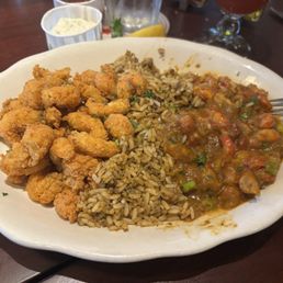 Crawfish Etouffee with dirty rice and fried crawfish Crawfish Etouffee with dirty rice and fried crawfish