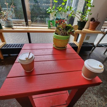 Kuppajo Espresso Bar - a red table with two cups of coffee on it - Cafes Near Me - Sudbury, Ontario Kuppajo Espresso Bar - a red table with two cups of coffee on it - Cafes Near Me - Sudbury, Ontario