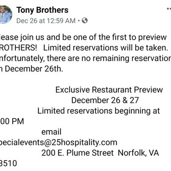 Brothers - Soft opening - Seafood Near Me - Norfolk, Virginia Brothers - Soft opening - Seafood Near Me - Norfolk, Virginia