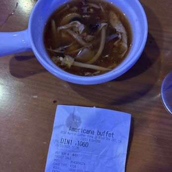 Americana Buffet and Grill - mushroom soup has no flavor and it was cold. It's supposed to be hot.!? please Lord have mercy somebody call the health inspector. - Buffets Near Me - Los Angeles, California Americana Buffet and Grill - mushroom soup has no flavor and it was cold. It's supposed to be hot.!? please Lord have mercy somebody call the health inspector. - Buffets Near Me - Los Angeles, California
