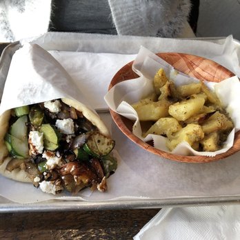 Yeeroh - Veggie shawarma sandwich with a side of lemon potatoes - Greek Near Me - Philadelphia, Pennsylvania Yeeroh - Veggie shawarma sandwich with a side of lemon potatoes - Greek Near Me - Philadelphia, Pennsylvania
