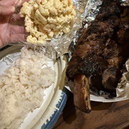 Macaroni Salad, beef rib, and scoop of White Rice Macaroni Salad, beef rib, and scoop of White Rice