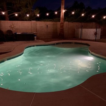 Budget Pool Builders - At night with white pool light - Pool & Hot Tub Service Near Me - Mesa, Arizona