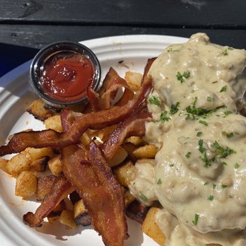 Werewolf - Biscuits and gravy with potatoes and bacon - Breakfast & Brunch Near Me - San Diego, California Werewolf - Biscuits and gravy with potatoes and bacon - Breakfast & Brunch Near Me - San Diego, California