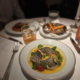 Lamb chop, sea bass