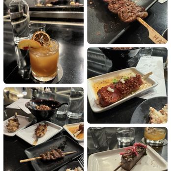 HATCH - The yakitori spread: peach cocktail, chicken gizzard, hearts, beef tongue, Soboro Rice - Japanese Near Me - Los Angeles, California HATCH - The yakitori spread: peach cocktail, chicken gizzard, hearts, beef tongue, Soboro Rice - Japanese Near Me - Los Angeles, California