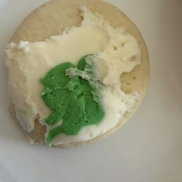 Shamrock sugar cookie. That they clearly didn't care to make look nice Shamrock sugar cookie. That they clearly didn't care to make look nice