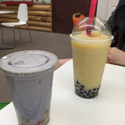 Taro with jelly, pineapple with boba.
