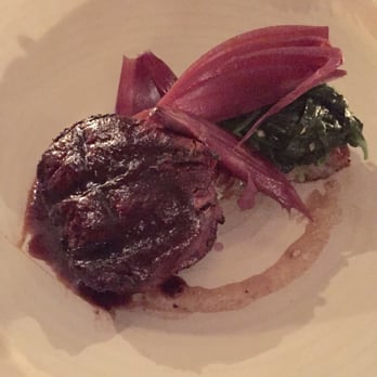 Driftwood Kitchen - Double R Ranch Filet Mignon - w/ potato & oxtail cake and wilted baby spinach - Seafood Near Me - Laguna Beach, California