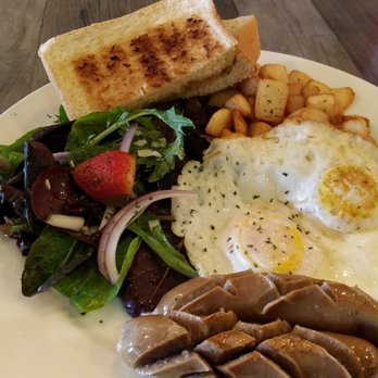 Woodstone Eatery - #7 Toast + 2 eggs + sausage + diced potatoes w/ side salad $8.5 - Asian Fusion Near Me - Markham, Ontario Woodstone Eatery - #7 Toast + 2 eggs + sausage + diced potatoes w/ side salad $8.5 - Asian Fusion Near Me - Markham, Ontario