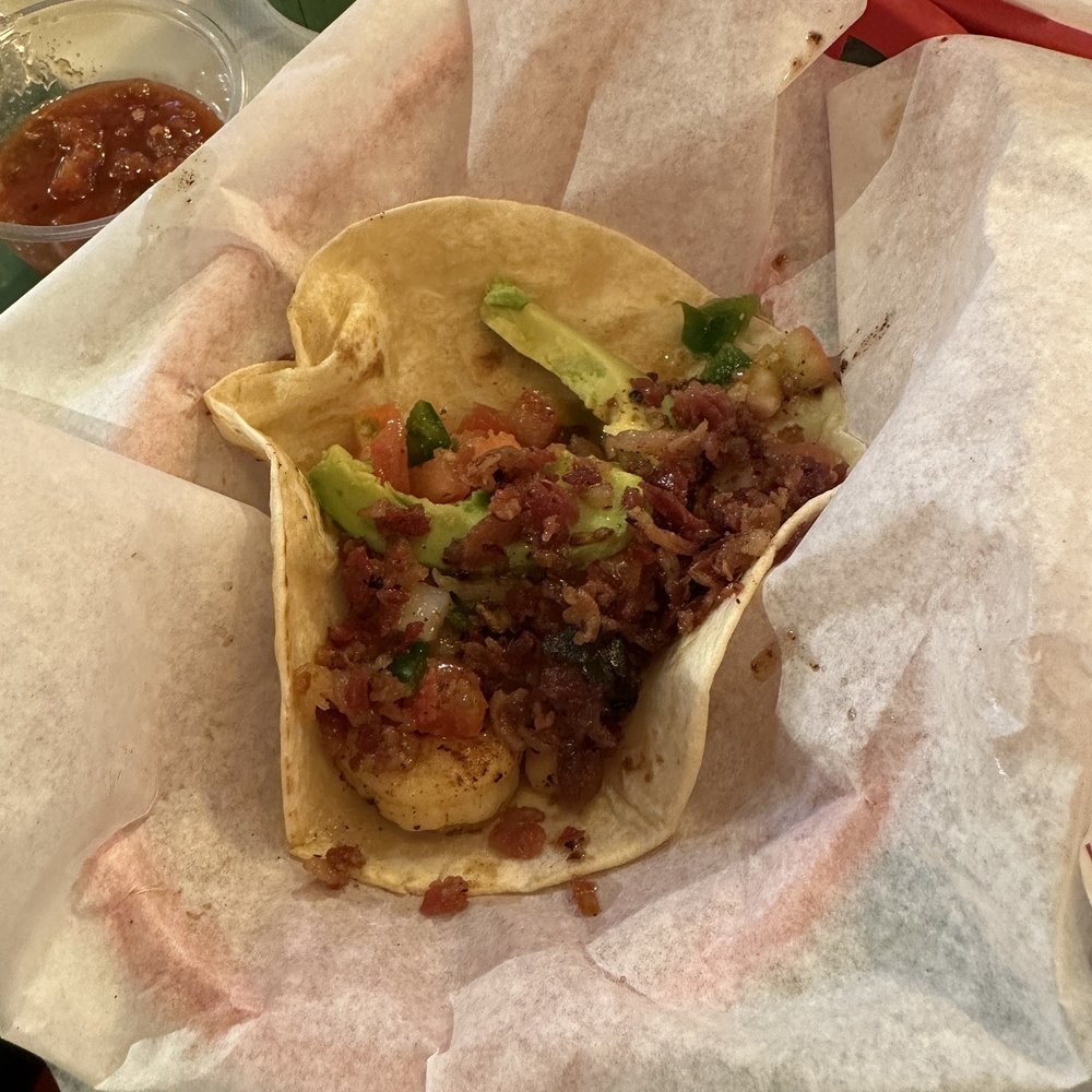 Fuzzy's Taco Shop - Specialty shrimp taco with more bacon bits (seemed like from a bag) than shrimp. Not worth almost $4 - Tex-Mex Near Me - Brownwood, Texas Fuzzy's Taco Shop - Specialty shrimp taco with more bacon bits (seemed like from a bag) than shrimp. Not worth almost $4 - Tex-Mex Near Me - Brownwood, Texas