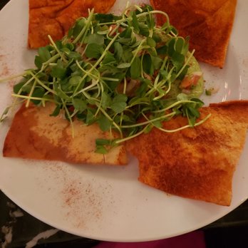 Pita Jungle - Mahi Mahi with pea sprouts, hummus pat chips. - Mediterranean Near Me - Mesa, Arizona Pita Jungle - Mahi Mahi with pea sprouts, hummus pat chips. - Mediterranean Near Me - Mesa, Arizona