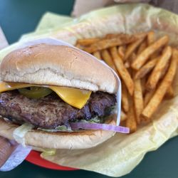 TX Burger - #1 Texas Burger Combo, add American cheese and jalapeños.