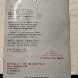 Osteria der Belli - Back of menu