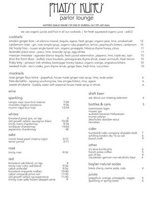 Menu photo 6 Phatsy Kline's Parlor Lounge Eureka, CA