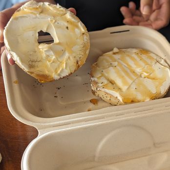 Gahwena Coffee Station - Bagel with cream cheese and honey - Coffee & Tea Near Me - Duncanville, Texas