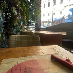 Ricciarelli Pizzeria - Piazza outdoor seating with a greenery wall facing the street