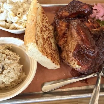 The Barbeque Pit - Chicken breast, potato salad, Mac and cheese and garlic bread. - Barbeque Near Me - San Jose, California