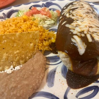 Buena Vista - Burrito De Mole with some delicious refried beans and rice - Mexican Near Me - Chicago, Illinois