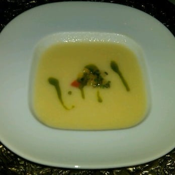 Gary Danko - Amuse-Bouche of Sweet Corn Soup w/ Fennel Oil! - New American Near Me - San Francisco, California