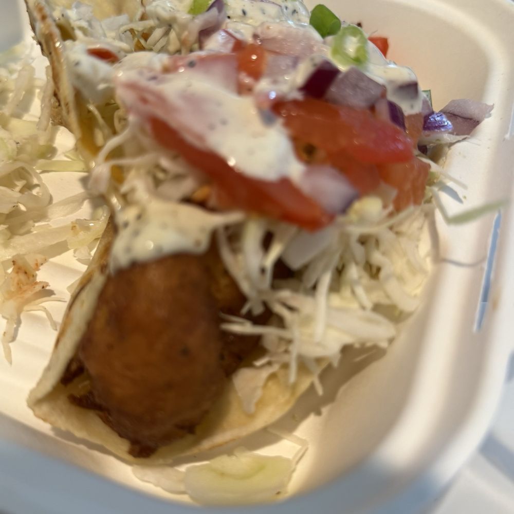 Blue Water - Beer battered cod fish taco. Large piece of fish inside. - Seafood Near Me - San Diego, California Blue Water - Beer battered cod fish taco. Large piece of fish inside. - Seafood Near Me - San Diego, California