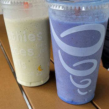 Jamba - Matcha Green Tea Blast w/oatmilk & oatmilk frozen dessert on left. On right Vanilla Blue Sky subbed w/strawberries instead of pinapple - Juice Bars & Smoothies Near Me - Antelope, California Jamba - Matcha Green Tea Blast w/oatmilk & oatmilk frozen dessert on left. On right Vanilla Blue Sky subbed w/strawberries instead of pinapple - Juice Bars & Smoothies Near Me - Antelope, California