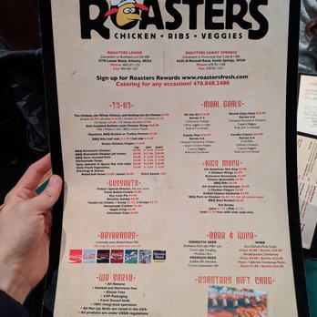 Roasters - Menu (1 of 2). To-go menu, desserts, meal deals, kids menu, beverages, beer and wine, Roasters gift card. - Barbeque Near Me - Sandy Springs, Georgia