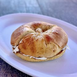 Sidny's Bagels & Deli - Bialy, toasted with cream cheese