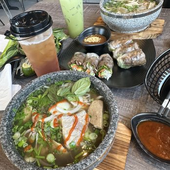 Pholuscious - Pho dac biet, beef spring rolls, peach mango tea, green Thai tea. Delicious! - Vietnamese Near Me - Huntington Beach, California Pholuscious - Pho dac biet, beef spring rolls, peach mango tea, green Thai tea. Delicious! - Vietnamese Near Me - Huntington Beach, California