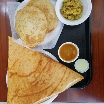Udupi Bhavan - Mysore masala dosa, sambar, coconut chutney and poori baaji - Indian Near Me - Middletown, Connecticut