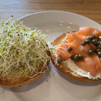 Frothy Monkey - Everything bagel (they have plain, poppy seed and onion too), with cream cheese, lox, capers and spouts. Mmmmmm! - Coffee & Tea Near Me - Nashville, Tennessee Frothy Monkey - Everything bagel (they have plain, poppy seed and onion too), with cream cheese, lox, capers and spouts. Mmmmmm! - Coffee & Tea Near Me - Nashville, Tennessee