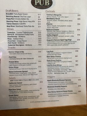 Menu photo 1 The Pub at Donner Lake Truckee, CA