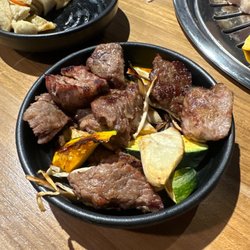 Jab-Sa Korean BBQ - Ribeye, mushrooms, "pumpkin"