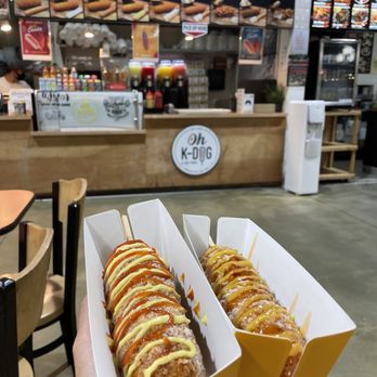 Oh K-Dog Doraville - Rice cake dog and half mozzarella/half dog - Korean Near Me - Doraville, Georgia