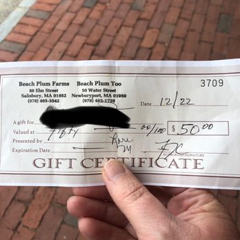 Beach Plum Too - Here's the gift certificate. - Nurseries & Gardening Near Me - Newburyport, Massachusetts