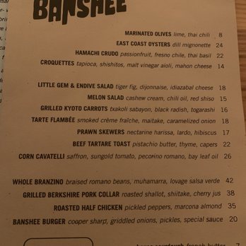 Banshee - Menu - New American Near Me - Philadelphia, Pennsylvania