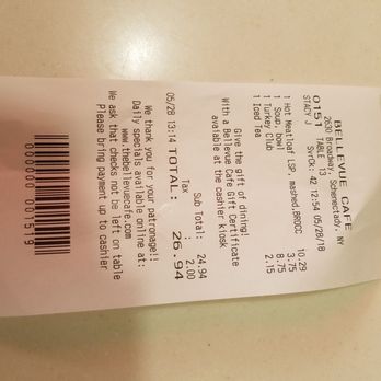 Bellevue Cafe - Our bill, very reasonable. - Diners Near Me - Schenectady, New York