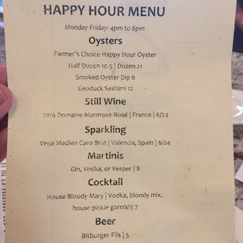 Taylor Shellfish Oyster Bar - Happy hour menu as of June '17 - Seafood Near Me - Seattle, Washington