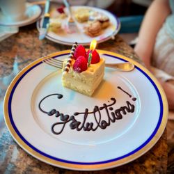 Lobby Lounge - Our server Blair surprised us with this bonus cake for the upcoming wedding! THANK YOU BLAIR!!