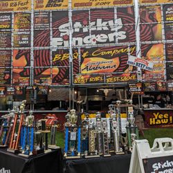 Canada's Largest Ribfest - Stick Fingers booth - check out the trophies!