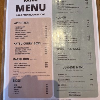 Jun Katsu - a menu for a japanese restaurant - Korean Near Me - Calgary, Alberta Jun Katsu - a menu for a japanese restaurant - Korean Near Me - Calgary, Alberta