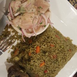 Green Rice (Cilantro based) with Pollo and Ceviche Green Rice (Cilantro based) with Pollo and Ceviche