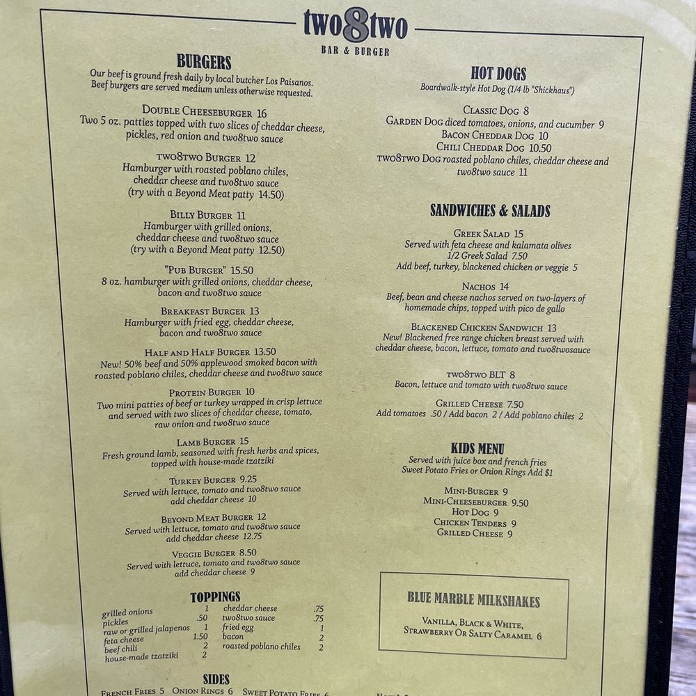 Two 8 Two Bar & Burger - Menu - Burgers Near Me - Brooklyn, New York