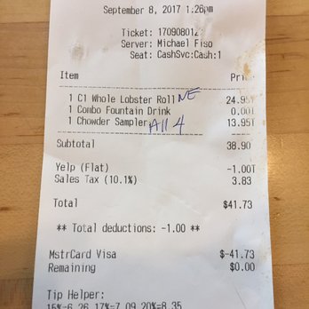 Pike Place Chowder - Pacific Place - The price & sales tax for their Chowder Sampler & Lobster Roll Combo with Yelp check-in discount; as of 9/8/17. - Seafood Near Me - Seattle, Washington