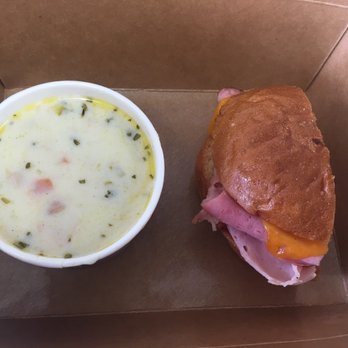 Aldo's Cafe - Perfect to go- Lunch combo: New England clam chowder plus ham and cheese sandwich - Cafes Near Me - Madison, Wisconsin