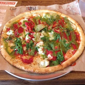 Blaze Pizza - The artist + chopped garlic rather than whole, red bell peppers, spinach, and pesto drizzle. - Pizza Near Me - Glendale, California
